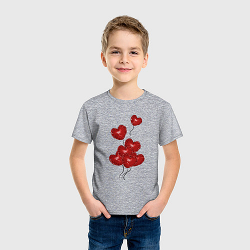 Детская футболка Улетающие воздушные шарики в виде сердечка / Меланж – фото 3