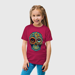 Футболка хлопковая детская Mexican skull, цвет: маджента — фото 2