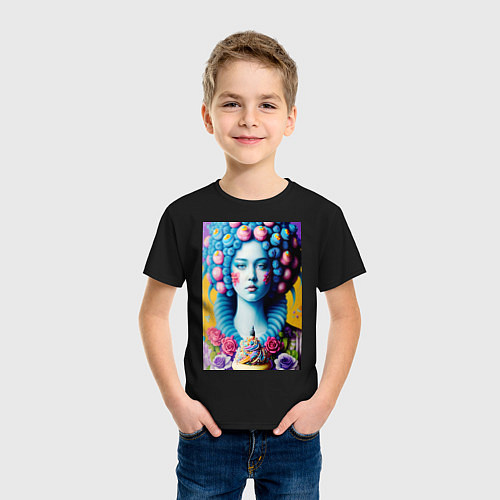 Детская футболка Сладкая женщина голубой - нейросеть / Черный – фото 3