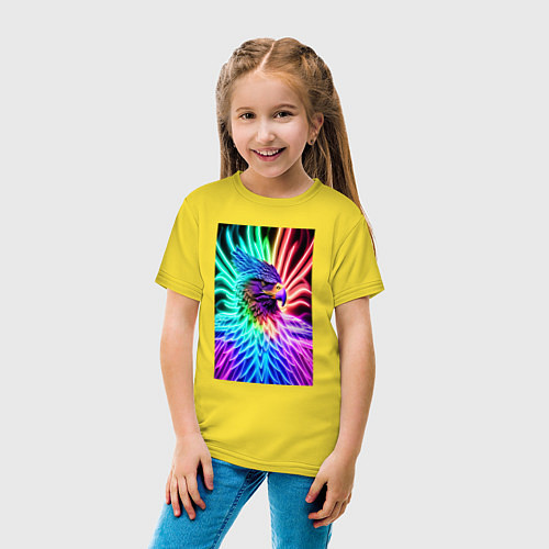 Детская футболка Голова орла - неон - нейросеть / Желтый – фото 4