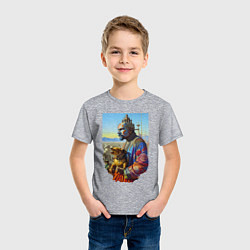 Футболка хлопковая детская Ленин с собачкой - нейросеть - фантазия, цвет: меланж — фото 2