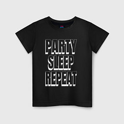 Футболка хлопковая детская Party sleep repeat надпись с тенью, цвет: черный