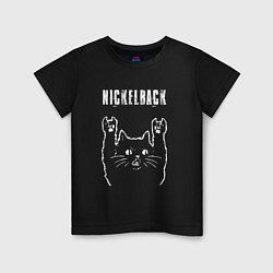Футболка хлопковая детская Nickelback рок кот, цвет: черный