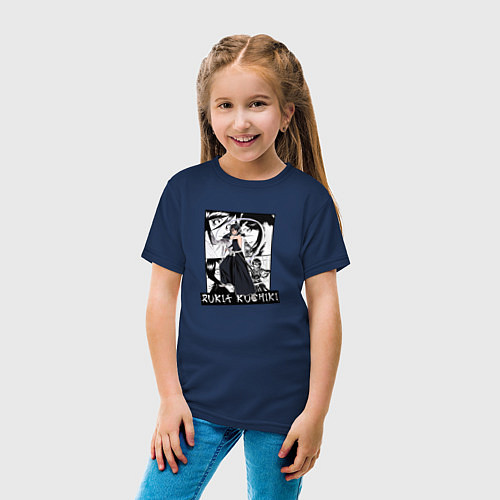 Детская футболка Рукия Кучики на фоне манги / Тёмно-синий – фото 4