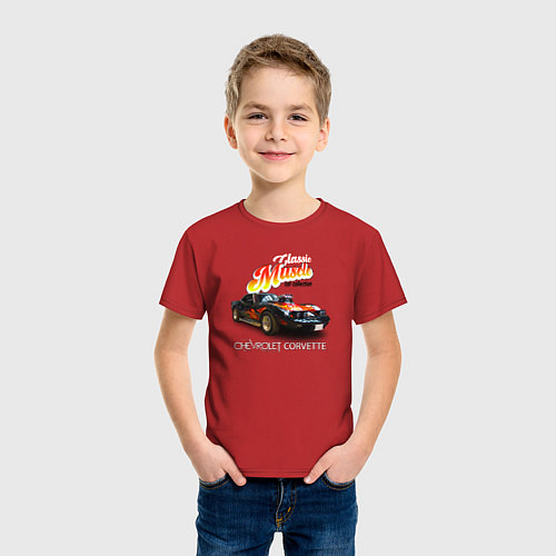 Детская футболка Маскл-кар шевроле корвет / Красный – фото 3