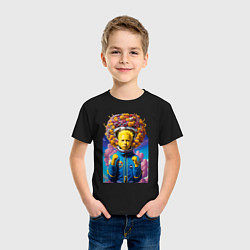 Футболка хлопковая детская Барт Симпсон в скафандре - нейросеть - фантазия, цвет: черный — фото 2