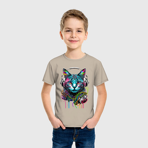 Детская футболка Кот меломан / Миндальный – фото 3