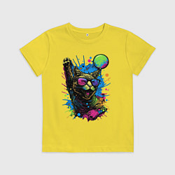 Футболка хлопковая детская Кот тусовщик, цвет: желтый