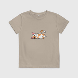 Футболка хлопковая детская Белый котенок с рыжими пятнами, цвет: миндальный