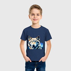 Футболка хлопковая детская Ночной белый волк, цвет: тёмно-синий — фото 2
