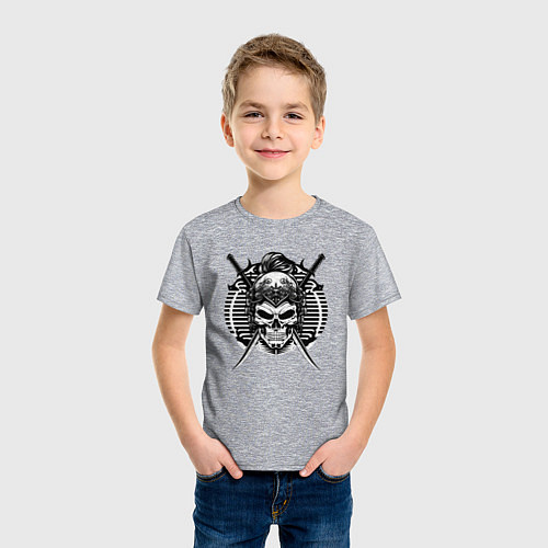 Детская футболка Череп японского самурая / Меланж – фото 3