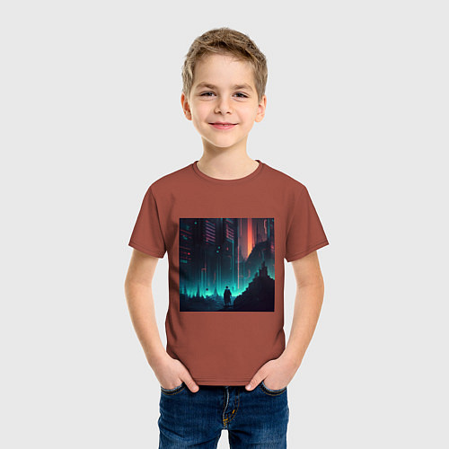 Детская футболка Ночной город будущего / Кирпичный – фото 3