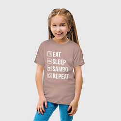 Футболка хлопковая детская Еда сон самбо повторять, цвет: пыльно-розовый — фото 2