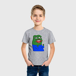 Футболка хлопковая детская Лягушонок Пепе очень хитрит и радуется, цвет: меланж — фото 2
