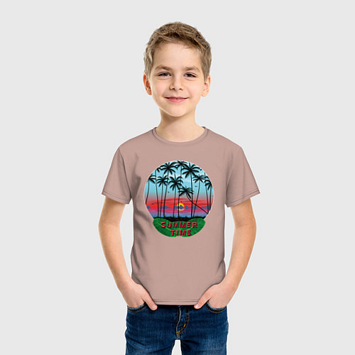 Детская футболка Лето, тропики / Пыльно-розовый – фото 3