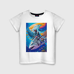 Футболка хлопковая детская Cyber shark - ocean and space - art, цвет: белый