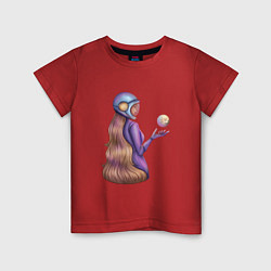 Футболка хлопковая детская Девушка в космосе, цвет: красный