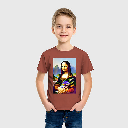 Детская футболка Mona Lisa with baby dragon / Кирпичный – фото 3