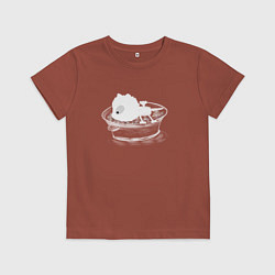 Футболка хлопковая детская Купание кота на черном, цвет: кирпичный