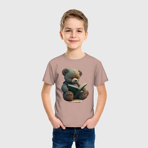 Детская футболка Читающий медвежонок / Пыльно-розовый – фото 3