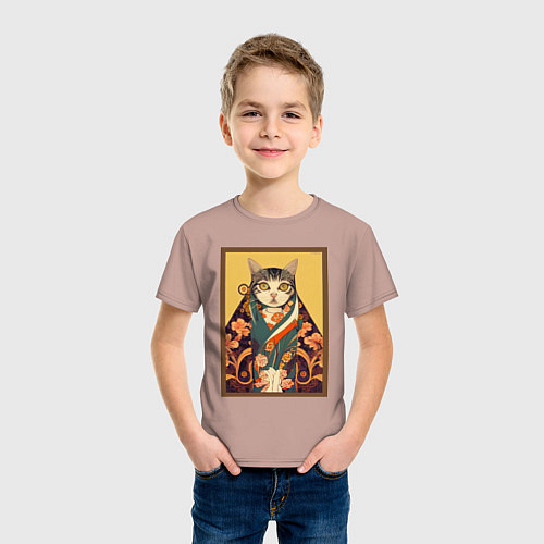 Детская футболка Кот в кимоно / Пыльно-розовый – фото 3