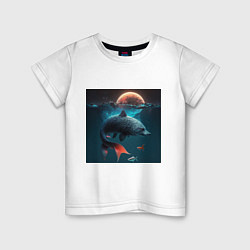 Футболка хлопковая детская Морской волк-рыба, цвет: белый