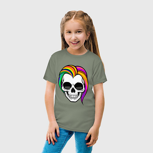 Детская футболка Череп с разноцветными волосами / Авокадо – фото 4