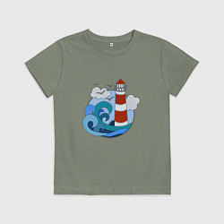 Футболка хлопковая детская Маяк в стиле Papercut, цвет: авокадо