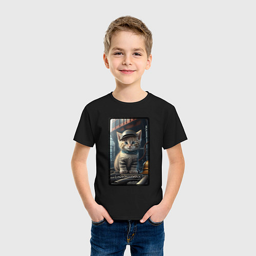 Детская футболка Новороссийск котик / Черный – фото 3