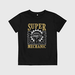 Футболка хлопковая детская Super mechanic, цвет: черный