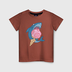 Футболка хлопковая детская Акула с мороженым, цвет: кирпичный