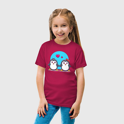 Детская футболка Penguins love / Маджента – фото 4