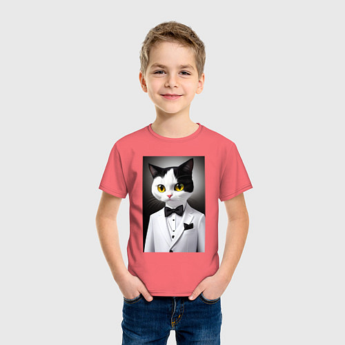 Детская футболка Котёнок - джентльмен - мем / Коралловый – фото 3