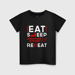 Футболка хлопковая детская Надпись eat sleep Counter-Strike 2 repeat, цвет: черный