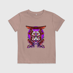 Футболка хлопковая детская Kitsune японское аниме маска, цвет: пыльно-розовый