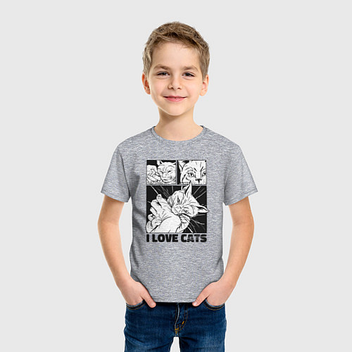 Детская футболка I love cats comic / Меланж – фото 3
