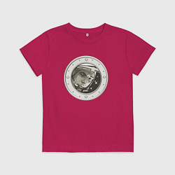 Футболка хлопковая детская Юрий Гагарин в иллюминаторе, цвет: маджента