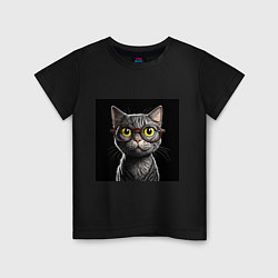 Футболка хлопковая детская Желтоглазый котик в очках, цвет: черный
