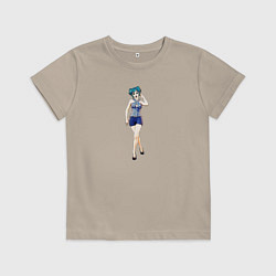 Футболка хлопковая детская Аниме девушка с голубыми волосами, цвет: миндальный