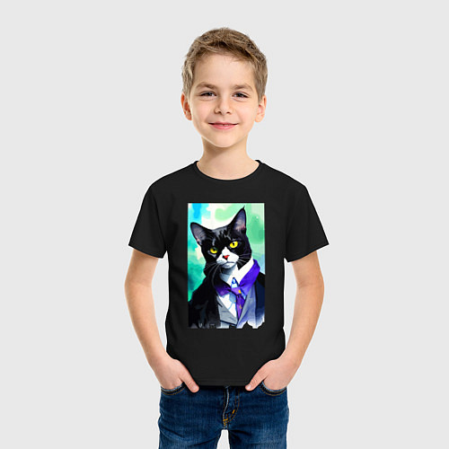 Детская футболка Котик следящий за модой - нейросеть / Черный – фото 3