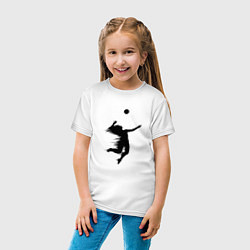 Футболка хлопковая детская Черный силуэт девушки волейболистки, цвет: белый — фото 2
