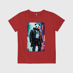 Футболка хлопковая детская Cool panda - cyberpunk, цвет: красный
