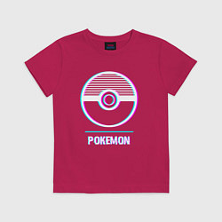 Футболка хлопковая детская Символ Pokemon в стиле glitch, цвет: маджента