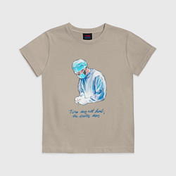 Футболка хлопковая детская Лечит не время - лечит доктор, цвет: миндальный