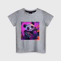 Футболка хлопковая детская Аниме панда в лучах неона, цвет: меланж
