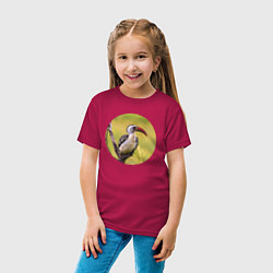 Футболка хлопковая детская Птица-носорог, цвет: маджента — фото 2