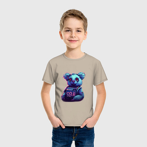 Детская футболка Техно-коала в неоновом свете / Миндальный – фото 3