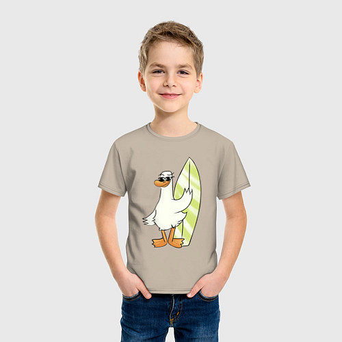 Детская футболка Гусь серфингист в очках / Миндальный – фото 3