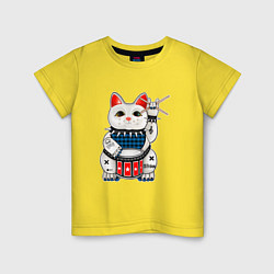 Футболка хлопковая детская Нэко кот барабанщик, цвет: желтый