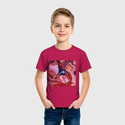 Футболка хлопковая детская Жидкий мрамор и пиксель арт, цвет: маджента — фото 2